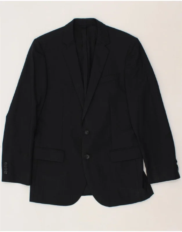 HUGO BOSS Mens 2 Button Blazer Jacket IT 46 Small Navy Blue Virgin Wool