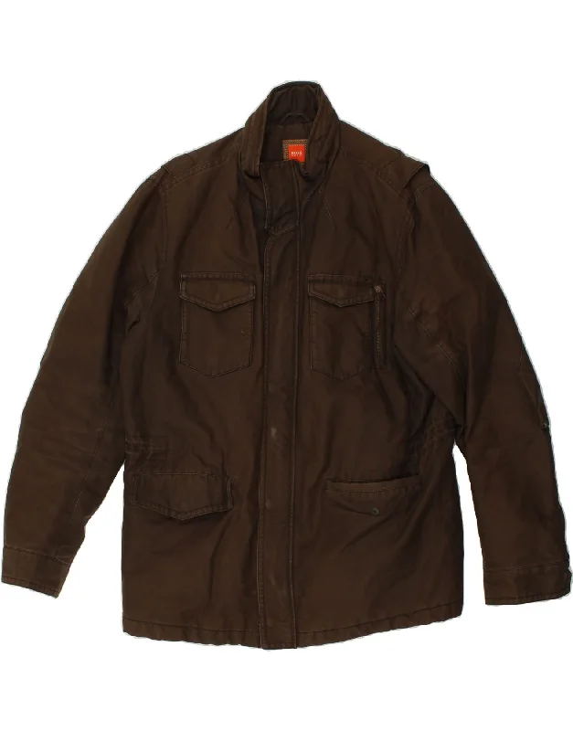 HUGO BOSS Mens Windbreaker Jacket UK 42 XL Brown Cotton