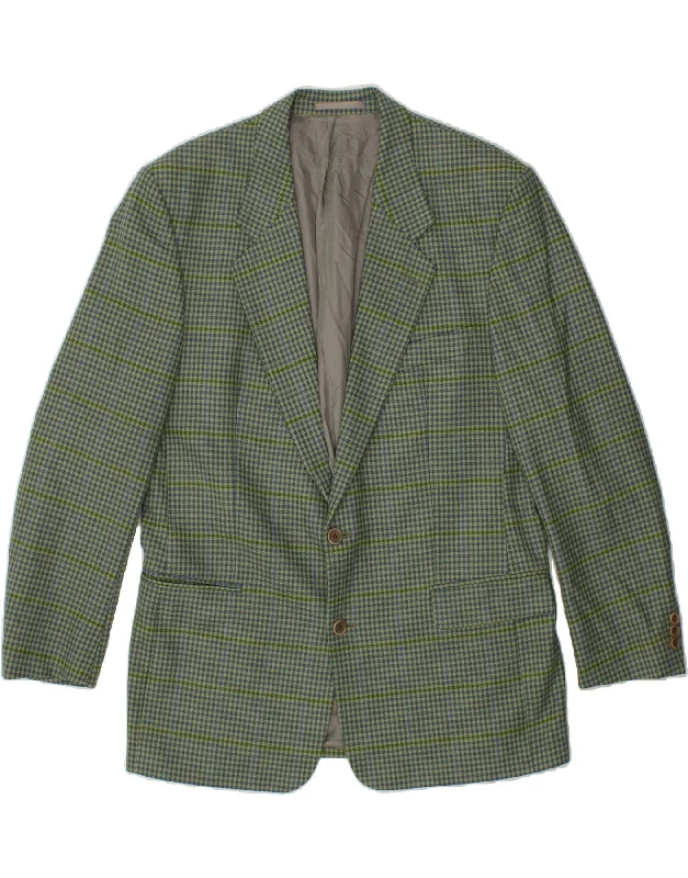 KIRSCH Mens 2 Button Blazer Jacket IT 54 2XL Green Houndstooth Wool