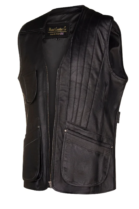 Left Handed Skeet/Shooting Vest in Full BLACK Cow Hide