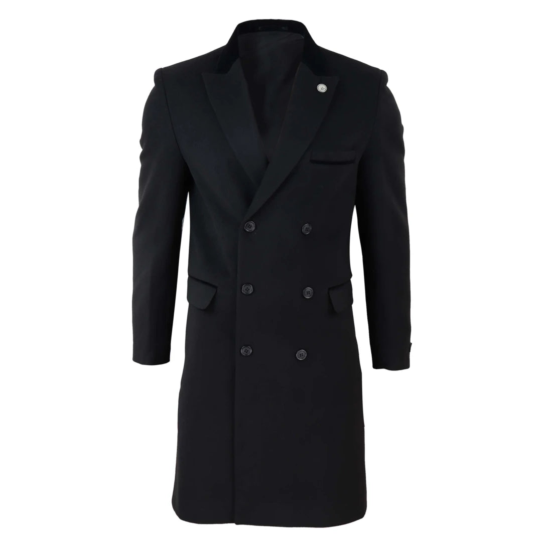 Men's 3/4 Long Double Breasted Overcoat Jacket Wool Coat Peaky Blinders