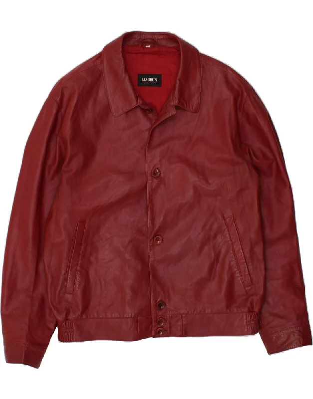 MABRUN Mens Leather Jacket IT 54 2XL Red Leather