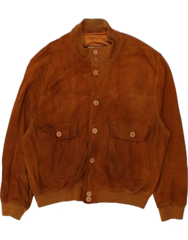 MABRUN Mens Suede Bomber Jacket IT 54 2XL Brown Polyester