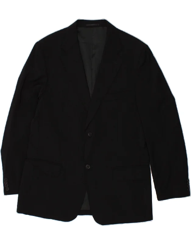 MASSIMO DUTTI Mens 2 Button Blazer Jacket UK 42 Large Black Wool