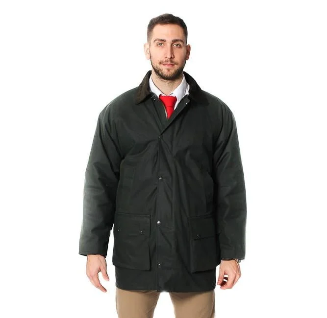 Mens Cotton Wax Padded Jacket - Olive Green