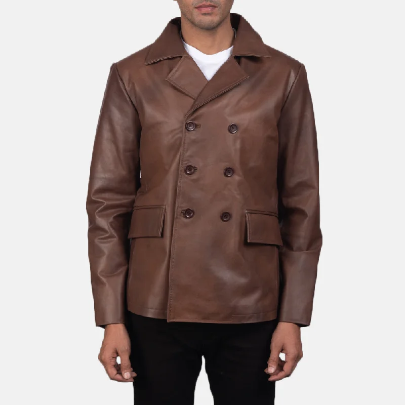 Mr. Bailey Brown Leather Naval Peacoat