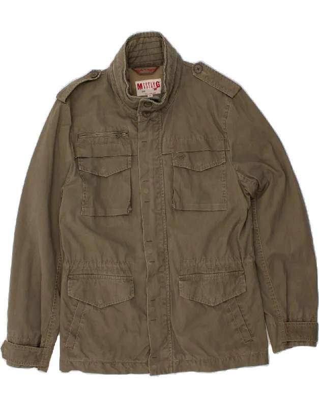 MUSTANG Mens Military Jacket UK 38 Medium Khaki Cotton