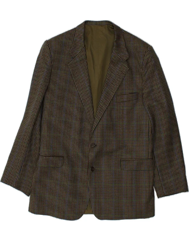 OLD RIVER Mens 2 Button Blazer Jacket EU 56 3XL Khaki Check New Wool