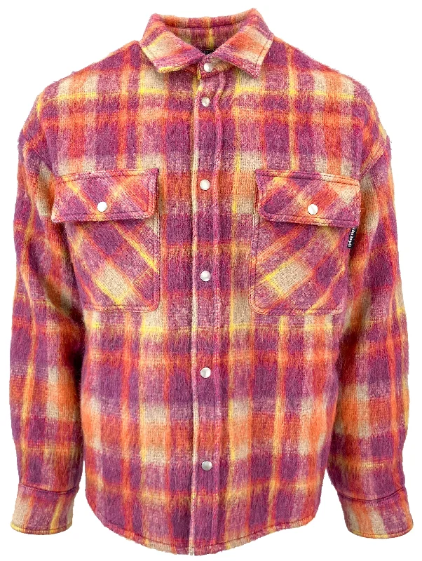 Palm Angels Brushed Check Shirt Jacket in Burgundy