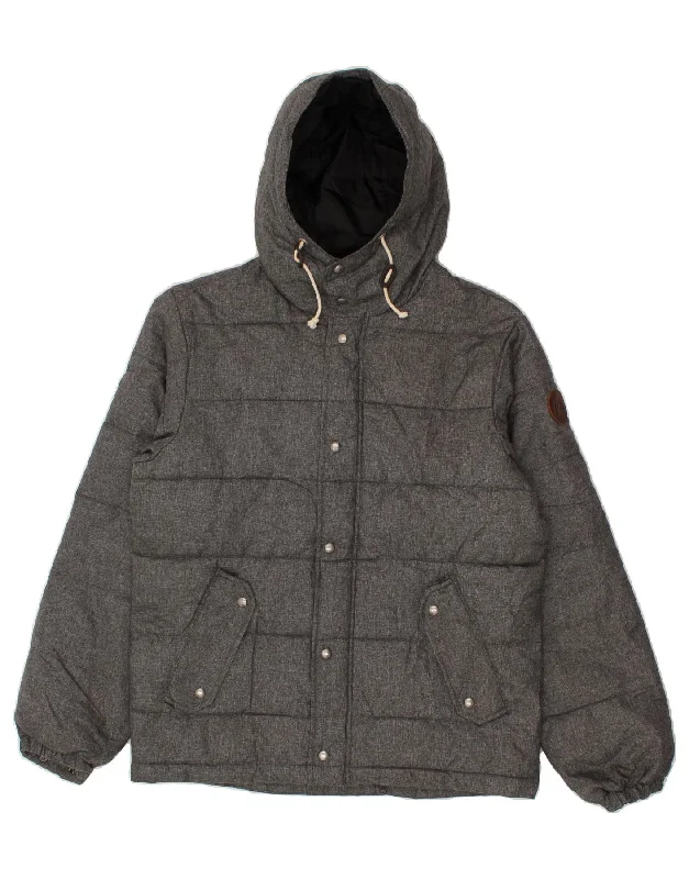 QUIKSILVER Mens Hooded Padded Jacket UK 38 Medium Grey Polyester