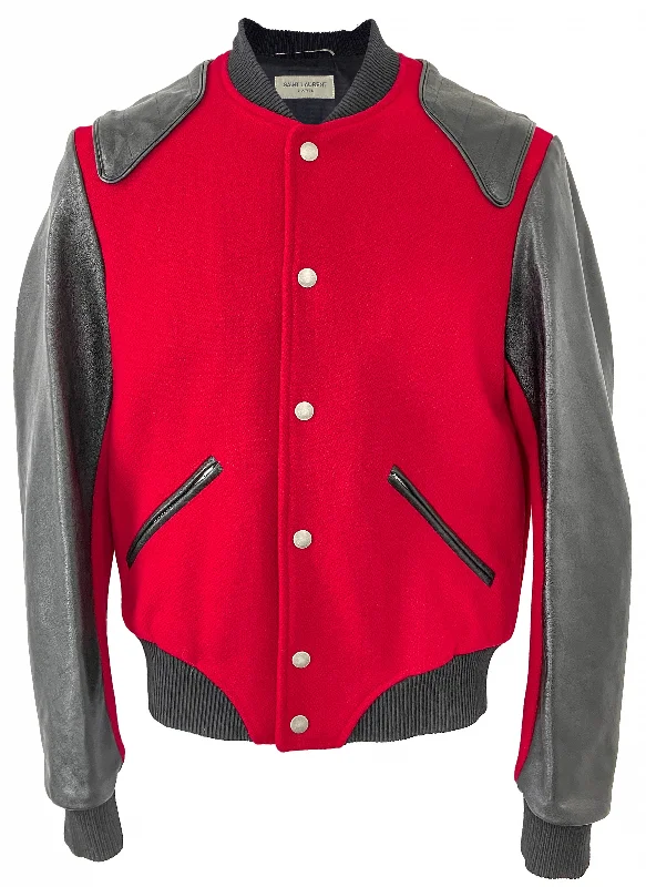 Saint Laurent Varsity Teddy Jacket in Black/Red