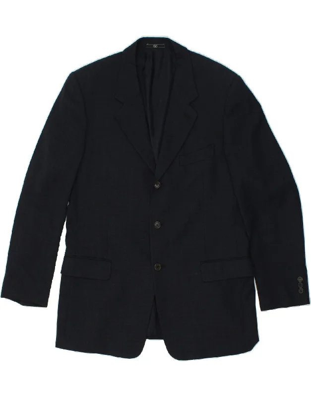 VALENTINO Mens Slim 3 Button Blazer Jacket IT 56 3XL Navy Blue Virgin Wool