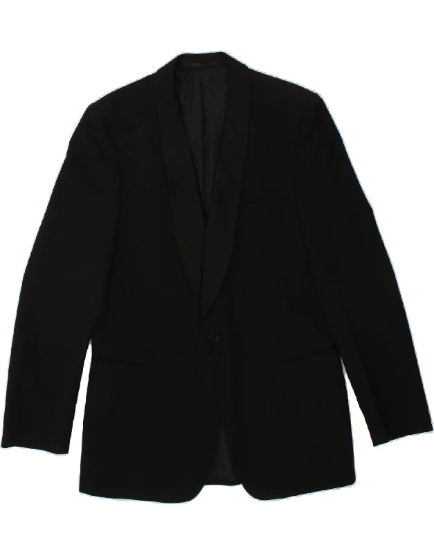 VINTAGE Mens 1 Button Blazer Jacket UK 38 Medium Black New Wool