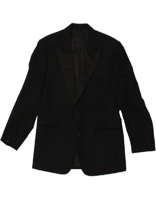 VINTAGE Mens 2 Button Blazer Jacket IT 50 Large Black Virgin Wool