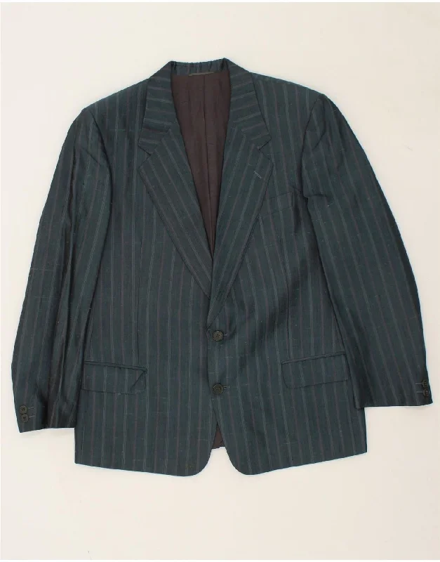 VINTAGE Mens 2 Button Blazer Jacket IT 52 XL Blue Striped Silk