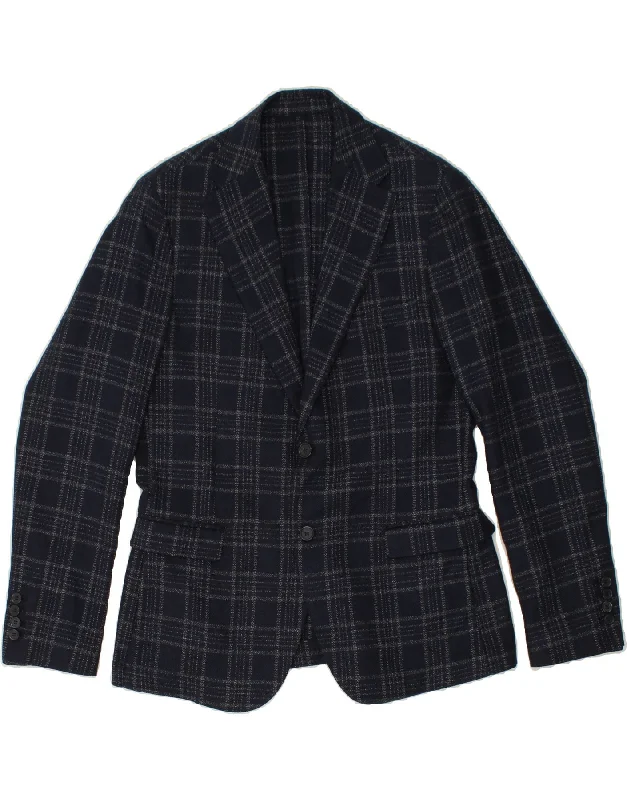 VINTAGE Mens 2 Button Blazer Jacket IT 52 XL Navy Blue Check