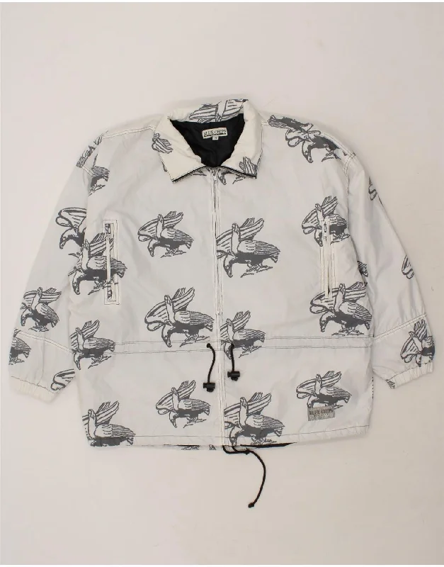 VINTAGE Mens Oversized Windbreaker Jacket UK 38 Medium White Animal Print