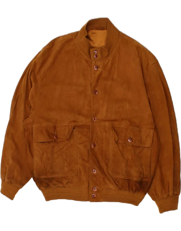 VINTAGE Mens Suede Bomber Jacket IT 58 4XL Brown