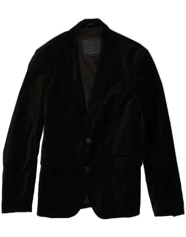 ZARA Mens 2 Button Blazer Jacket UK 36 Small Black Cotton