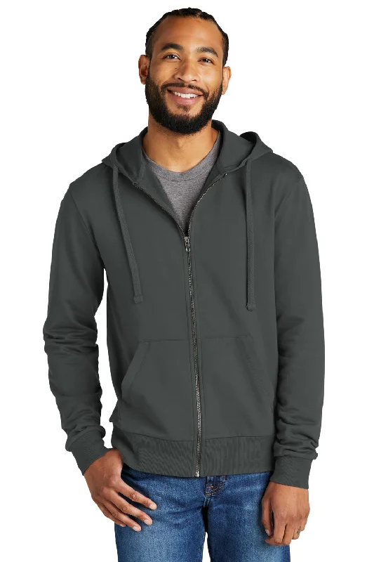 Allmade Mens Organic French Terry Full Zip Hooded Sweatshirt Hoodie w/ Pockets - Terrain Grey