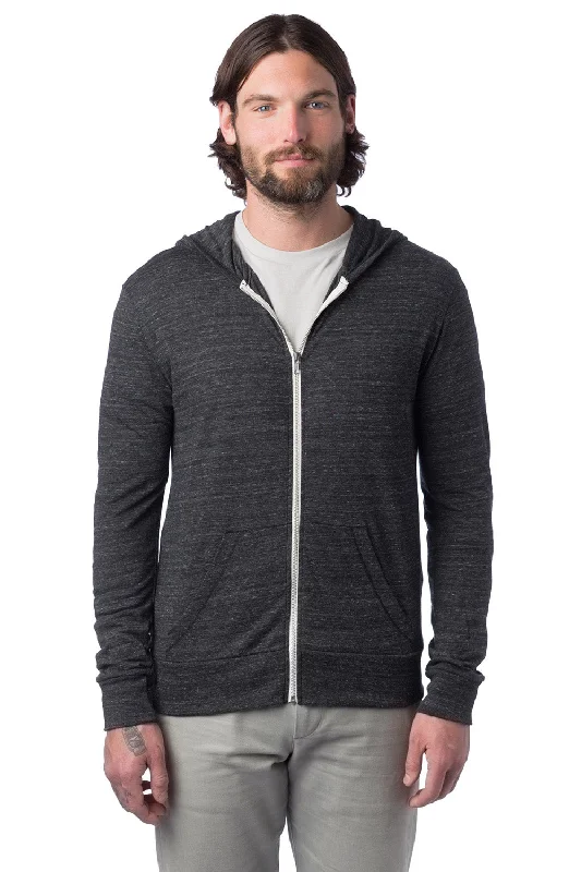 Alternative Mens Eco Jersey Full Zip Hooded Sweatshirt Hoodie w/ Pockets - Eco Black