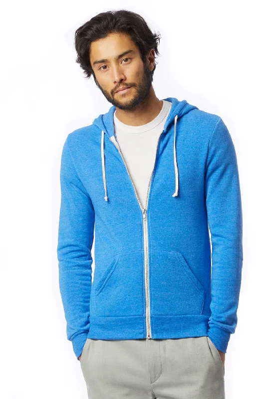 Alternative Mens Rocky Eco Fleece Full Zip Hooded Sweatshirt Hoodie w/ Pockets - Eco True Pacific Blue