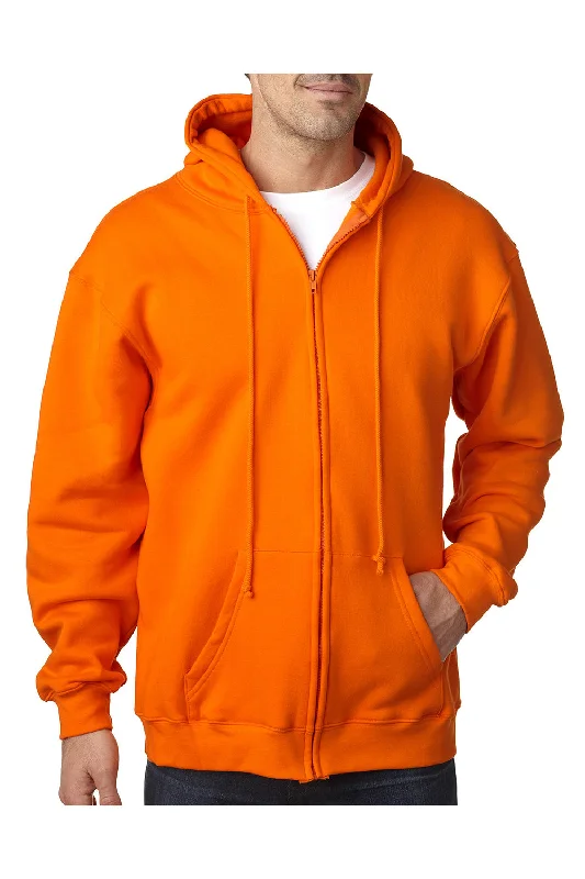 Bayside Mens USA Made Full Zip Hooded Sweatshirt Hoodie w/ Pockets - Bright Orange