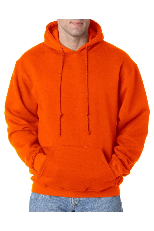 Bayside Mens USA Made Hooded Sweatshirt Hoodie w/ Pouch Pocket - Bright Orange