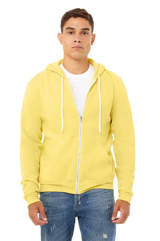 Bella + Canvas Mens Fleece Full Zip Hooded Sweatshirt Hoodie w/ Pockets - Yellow