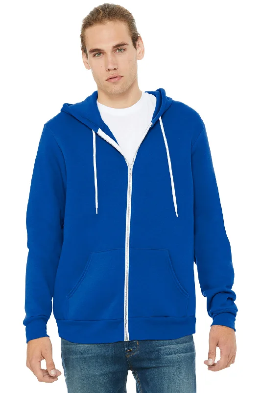 Bella + Canvas Mens Fleece Full Zip Hooded Sweatshirt Hoodie w/ Pockets - True Royal Blue