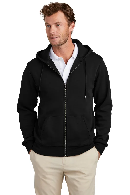 Brooks Brothers Mens Double Knit Full Zip Hooded Sweatshirt Hoodie w/ Pockets - Deep Black