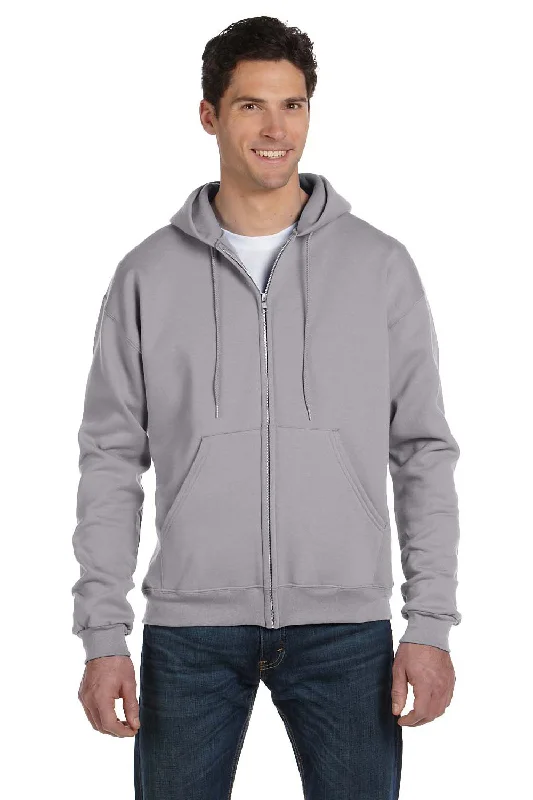 Champion Mens Double Dry Eco Moisture Wicking Fleece Full Zip Hooded Sweatshirt Hoodie w/ Pockets - Light Steel Grey