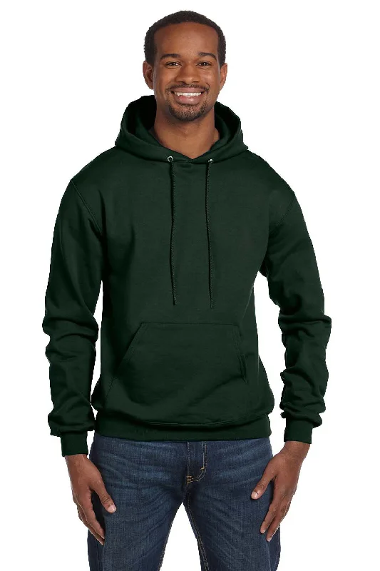 Champion Mens Double Dry Eco Moisture Wicking Fleece Hooded Sweatshirt Hoodie w/ Pouch Pocket - Dark Green