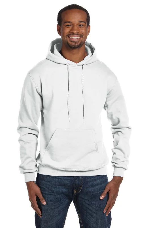 Champion Mens Double Dry Eco Moisture Wicking Fleece Hooded Sweatshirt Hoodie w/ Pouch Pocket - White