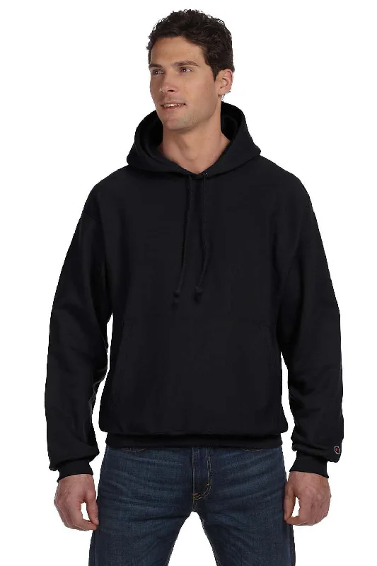 Champion Mens Shrink Resistant Hooded Sweatshirt Hoodie w/ Pouch Pocket - Black