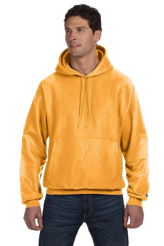 Champion Mens Shrink Resistant Hooded Sweatshirt Hoodie w/ Pouch Pocket - Gold