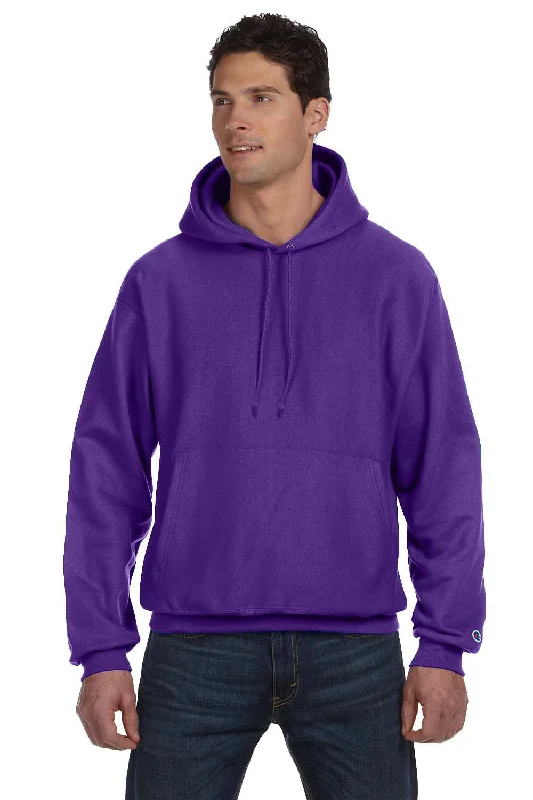 Champion Mens Shrink Resistant Hooded Sweatshirt Hoodie w/ Pouch Pocket - Purple