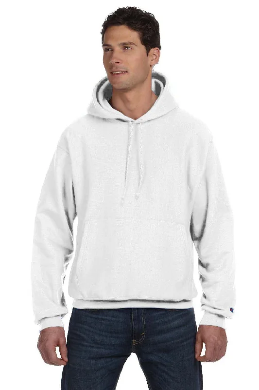 Champion Mens Shrink Resistant Hooded Sweatshirt Hoodie w/ Pouch Pocket - White