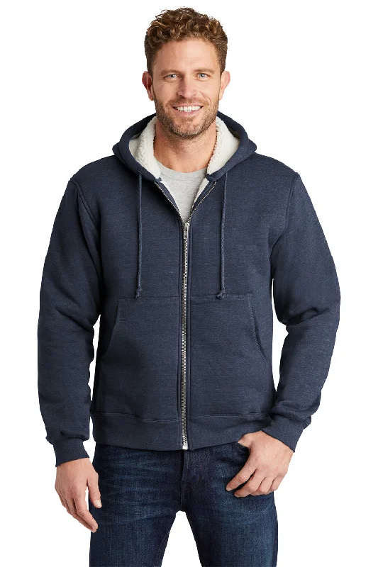 CornerStone Mens Water Resistant Fleece Full Zip Hooded Sweatshirt Hoodie w/ Pockets - Navy Blue