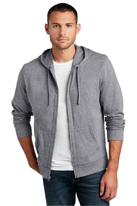 District Mens Full Zip Hooded Sweatshirt Hoodie w/ Pockets - Heather Dark Grey