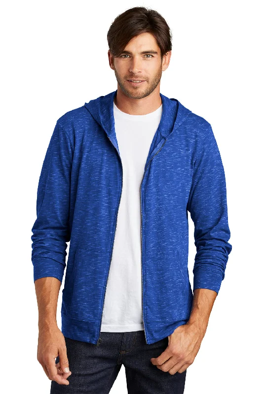 District Mens Medal Full Zip Hooded Sweatshirt Hoodie w/ Pockets - Deep Royal Blue