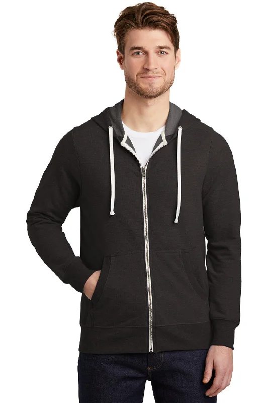 District Mens Perfect French Terry Full Zip Hooded Sweatshirt Hoodie w/ Pockets - Black