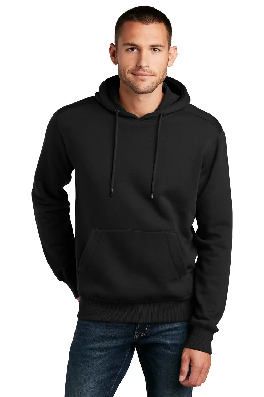 District Mens Perfect Weight Fleece Hooded Sweatshirt Hoodie w/ Pouch Pocket - Jet Black