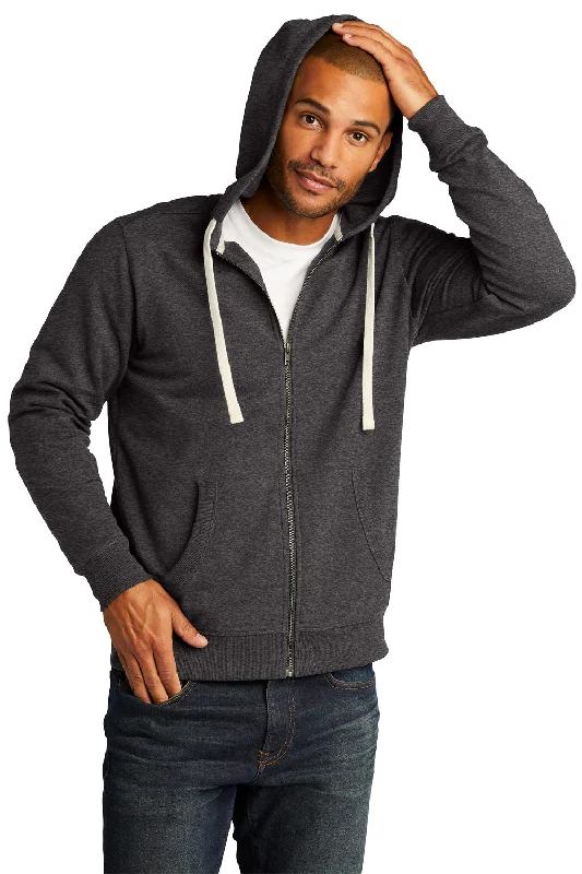 District Mens Re-Fleece Full Zip Hooded Sweatshirt Hoodie w/ Pockets - Heather Charcoal Grey