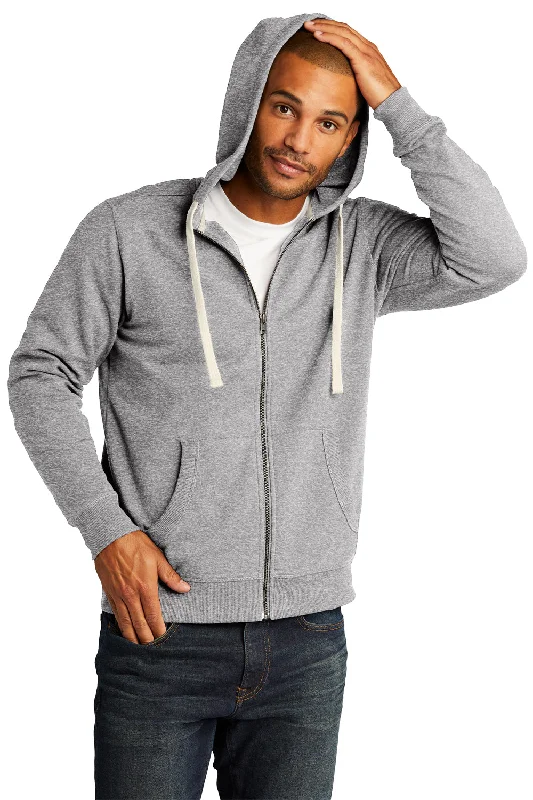 District Mens Re-Fleece Full Zip Hooded Sweatshirt Hoodie w/ Pockets - Heather Light Grey