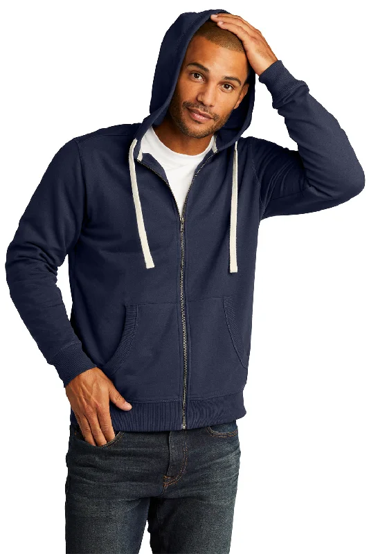 District Mens Re-Fleece Full Zip Hooded Sweatshirt Hoodie w/ Pockets - True Navy Blue