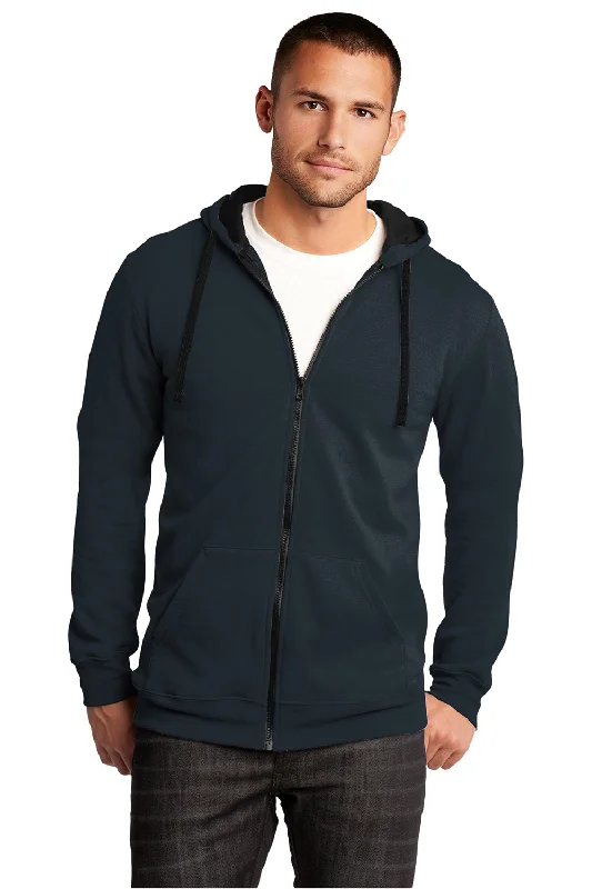 District Mens The Concert Fleece Full Zip Hooded Sweatshirt Hoodie w/ Pockets - New Navy Blue