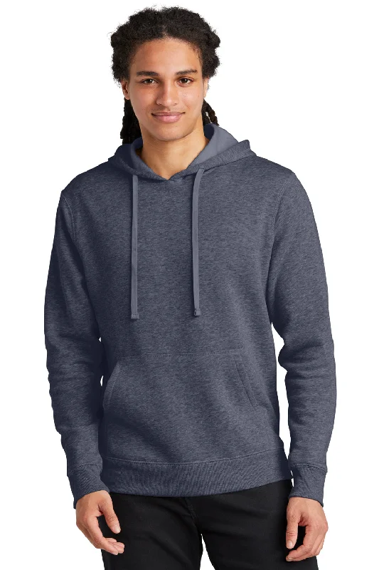 District Mens V.I.T. Heavyweight Fleece Hooded Sweatshirt Hoodie w/ Pouch Pocket - Heather Navy Blue