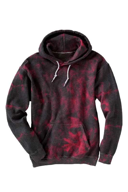 Dyenomite Mens Blended Tie Dyed Hooded Sweatshirt Hoodie w/ Pouch Pocket - Black/Red Crystal