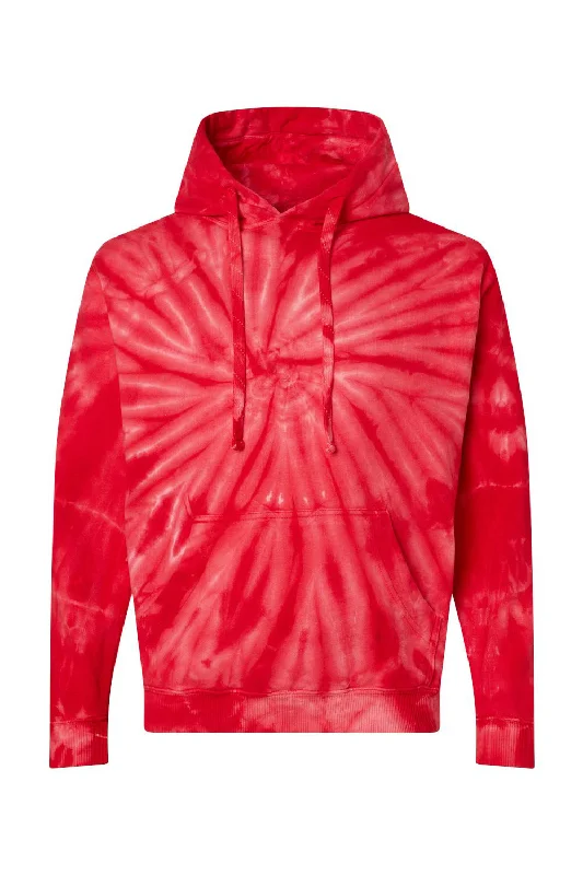 Dyenomite Mens Cyclone Tie Dyed Hooded Sweatshirt Hoodie w/ Pouch Pocket - Red